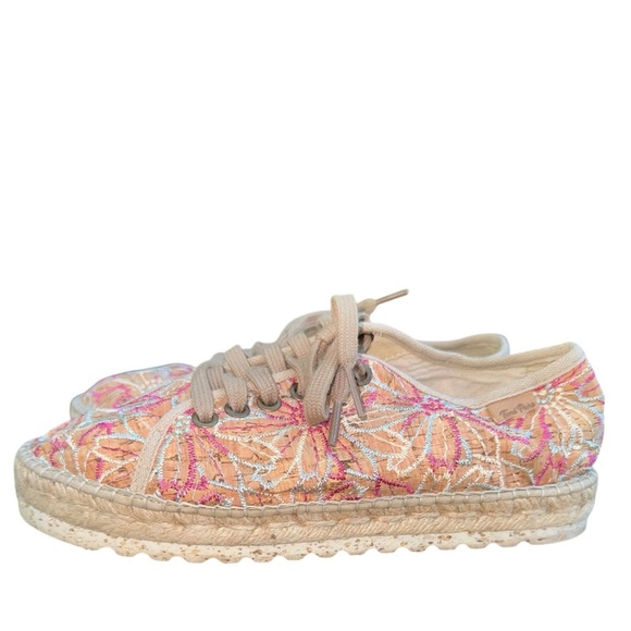 TONI PONS Embroidered Floral Espadrille Sneakers Beige Pink EU Size 39 US Size 8 - Picture 10 of 15